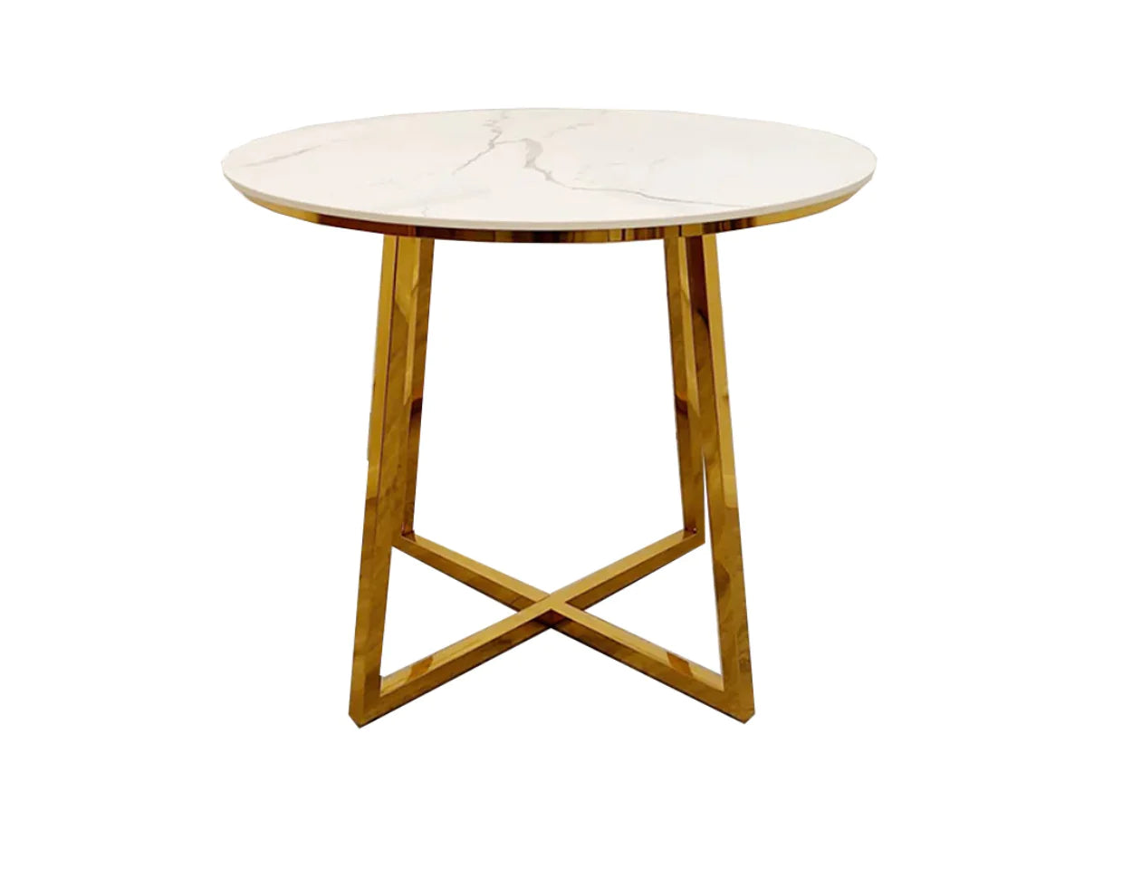Juno Gold 90cm Round Dining Table With Polar White Sintered Stone Top