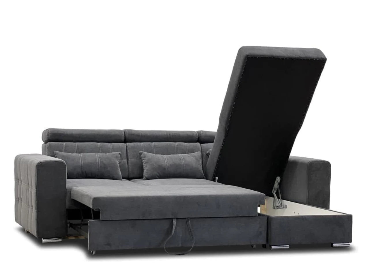 LUCA CORNER FABRIC SOFA BED WITH STORAGE- UNIVERSAL SIDE – GREY