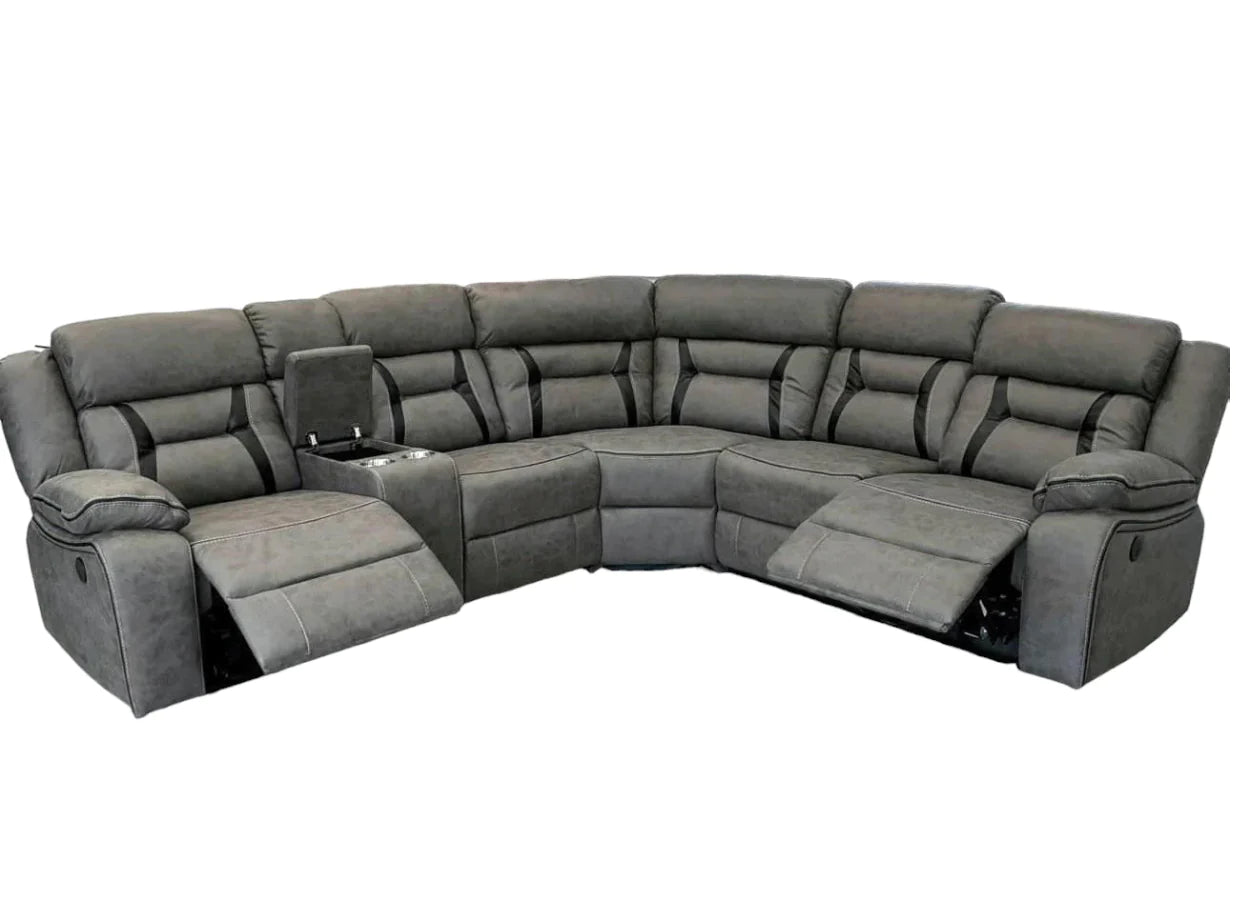 ELECTRIC RECLINER SOFA CORNER - GREY WITH BLACK TRIM
