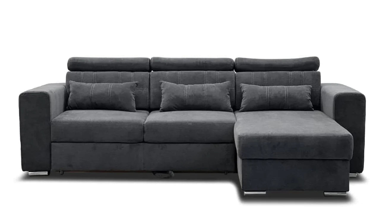 LUCA CORNER FABRIC SOFA BED WITH STORAGE- UNIVERSAL SIDE – GREY