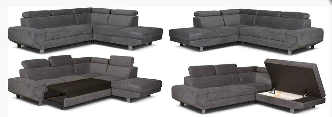 FABRIC SOFA BED WITH STORAGE – RIGHT HAND – GREY
