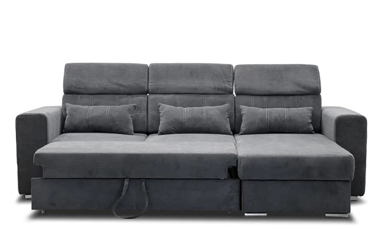 LUCA CORNER FABRIC SOFA BED WITH STORAGE- UNIVERSAL SIDE – GREY
