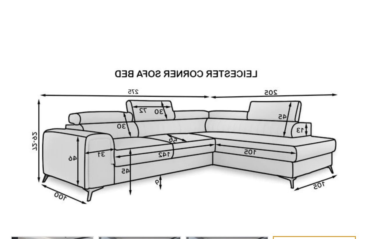LAURENCE CORNER SOFA BED PLUSH VELVET RIGHT HAND- GREY