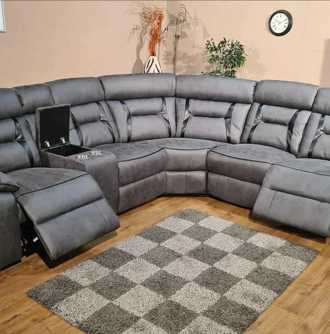 ELECTRIC RECLINER SOFA CORNER - GREY WITH BLACK TRIM