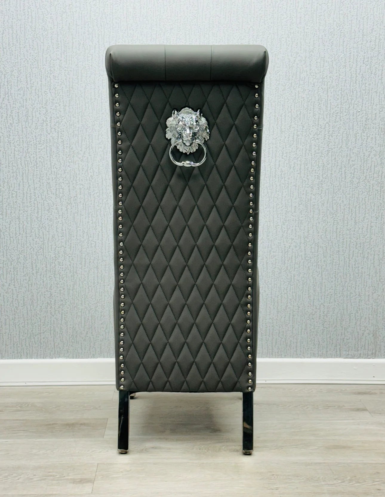 Sofia Grey Pu Leather Chair Lion Knocker