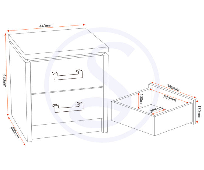 Charles 2 Drawer Bedside