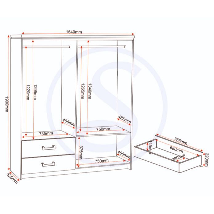 Charles 4 Door 2 Drawer Mirrored Wardrobe