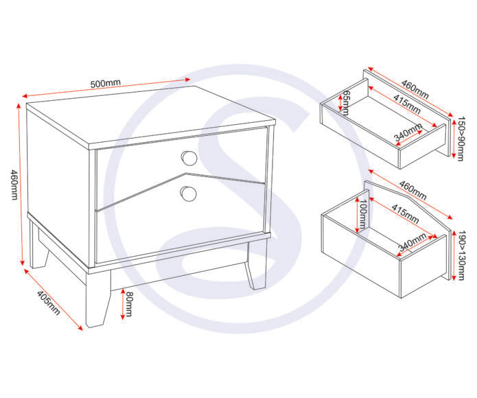 Cody 2 Drawer Bedside