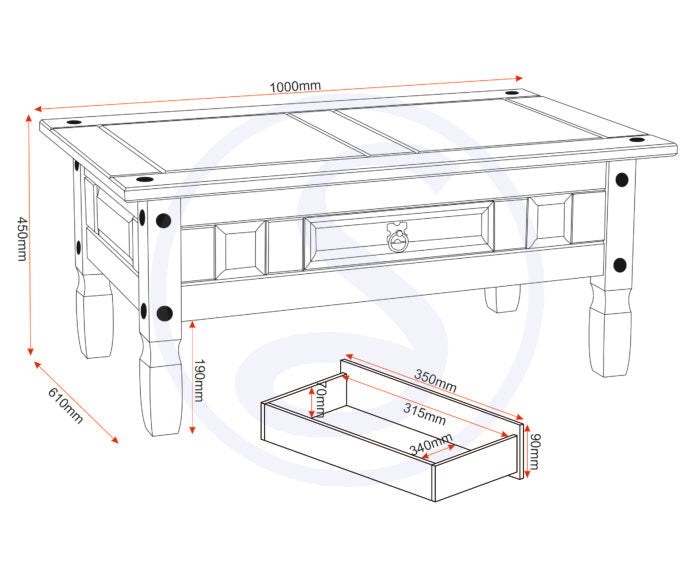 Corona 1 Drawer Coffee Table