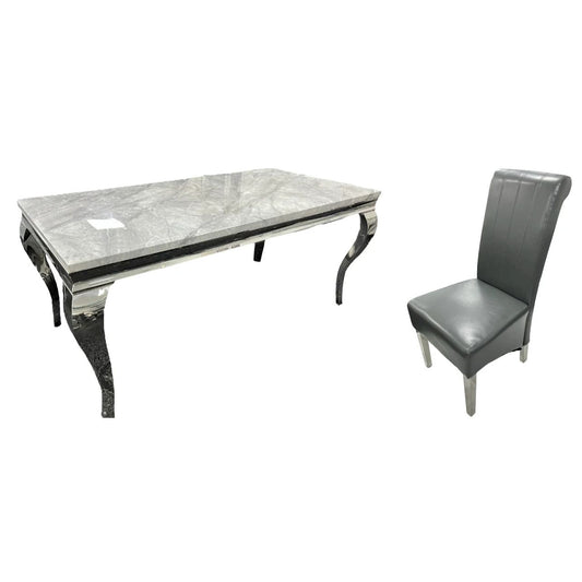 2m Louise Marble Dining Table With 8 Sofia Leather Chairs Lion Knocker