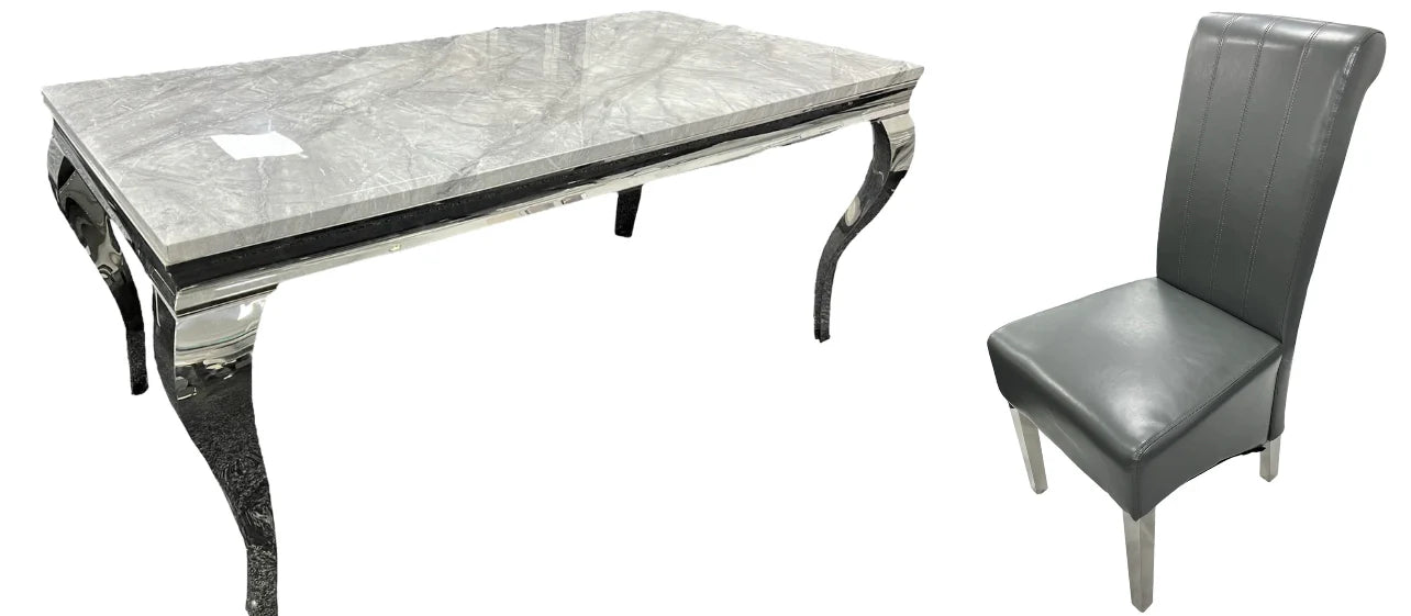 2m Louise Marble Dining Table With 8 Sofia Leather Chairs Lion Knocker