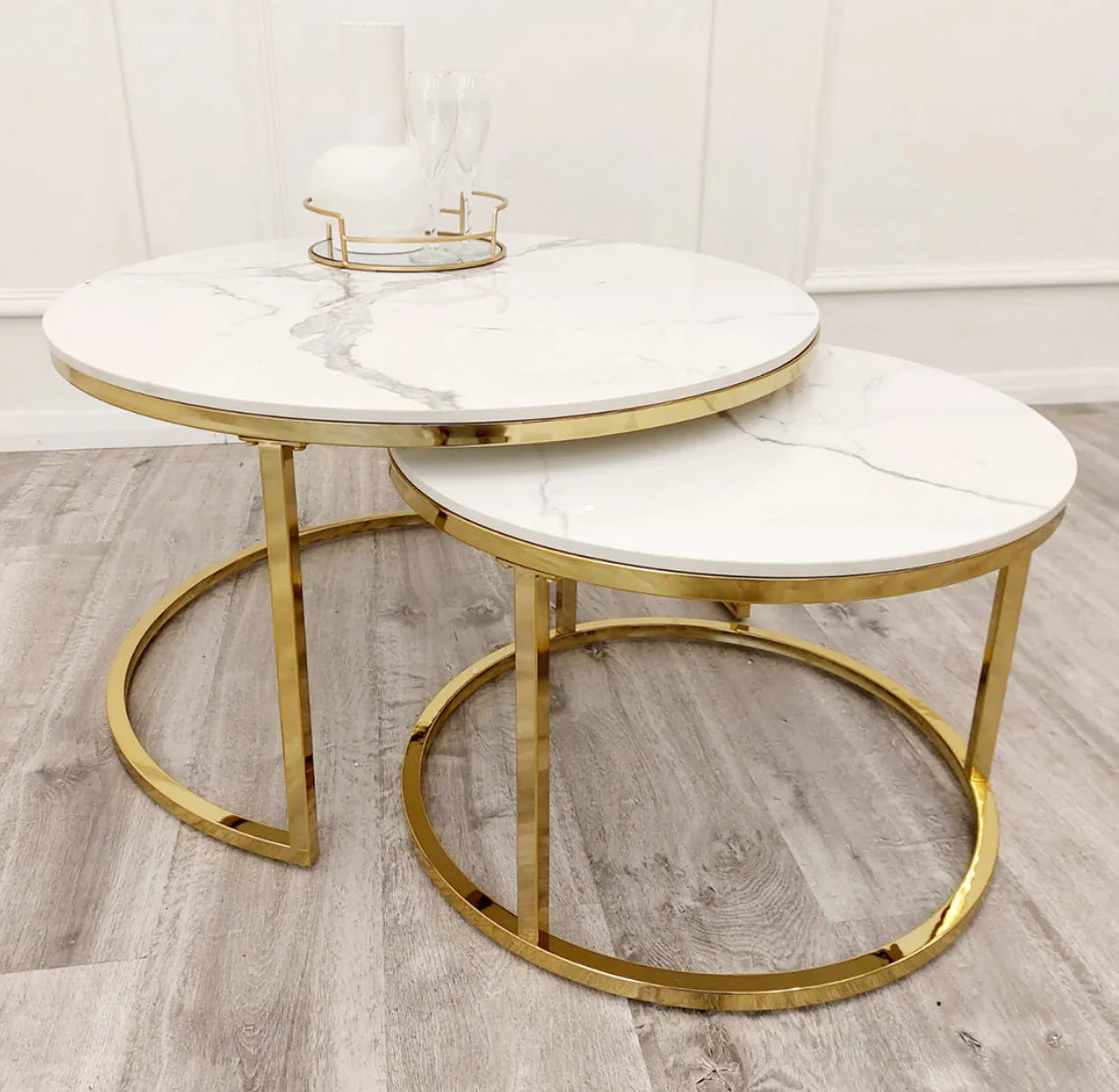 Cato Nest Of 2 Short Round Coffee Tables Stone Tops