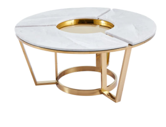 100cm Round Gold Metal With White Faux Marble Top Coffee Table