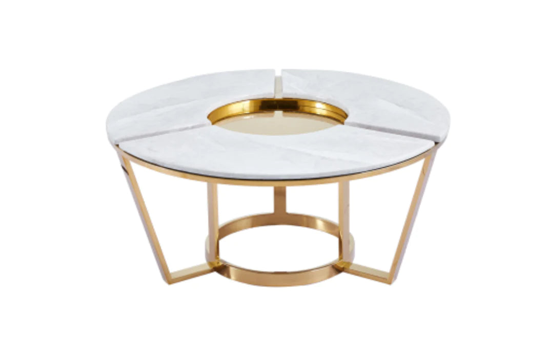 100cm Round Gold Metal With White Faux Marble Top Coffee Table