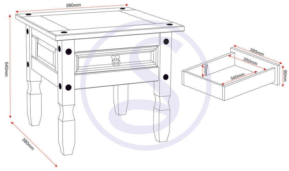 Corona 1 Drawer Lamp Table