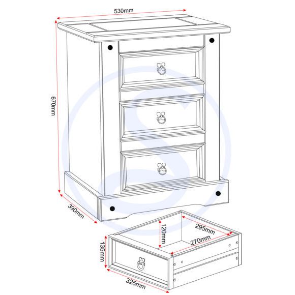 Corona 3 Drawer Bedside Chest