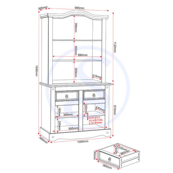 Corona 3' Buffet Hutch