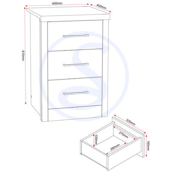 Lisbon 3 Drawer Bedside Chest
