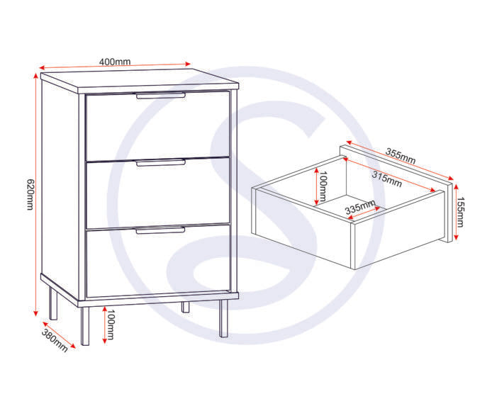 Madrid 3 Drawer Bedside