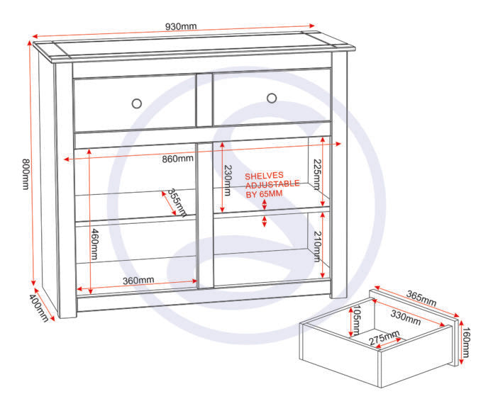 Panama 2 Door 2 Drawer Sideboard White