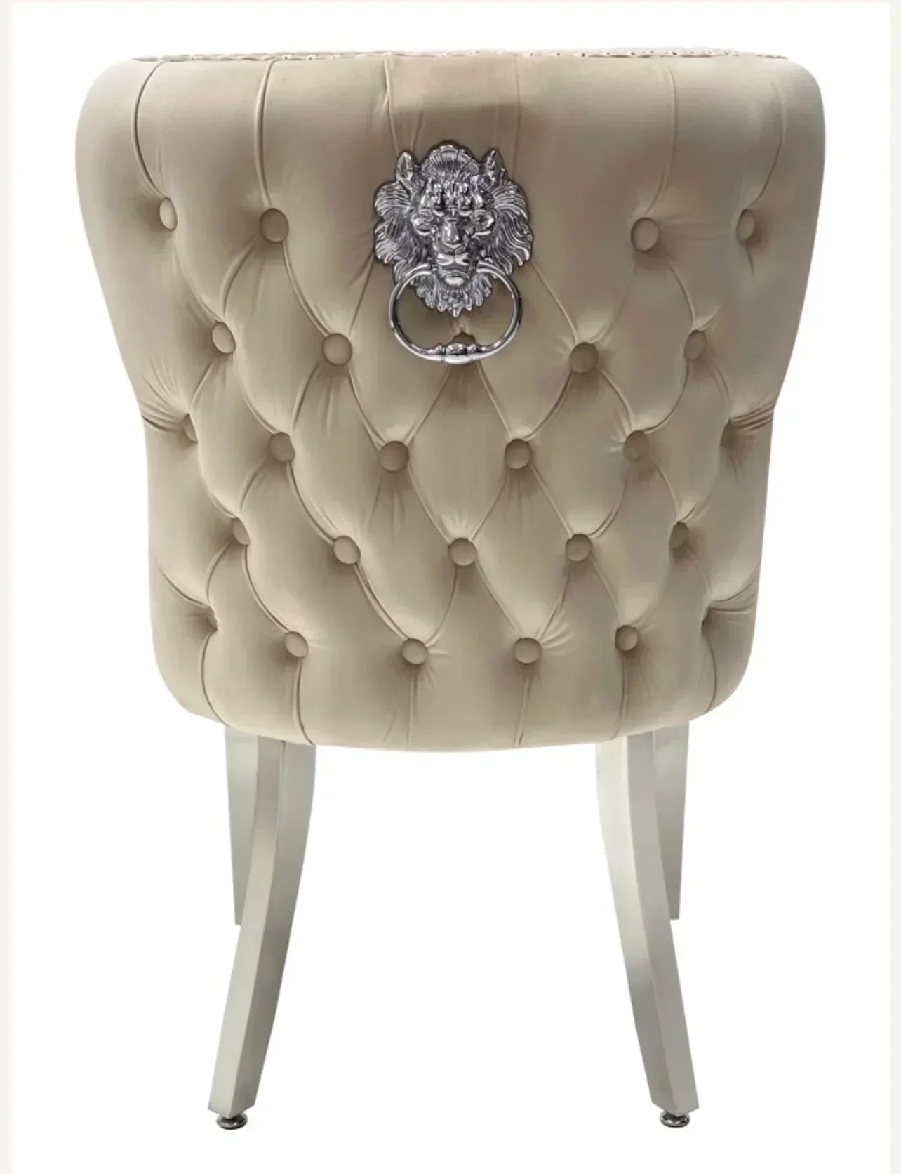 Louis Marble Round Table Light Grey With 4 Valentino Blue Lion Knocker Chairs