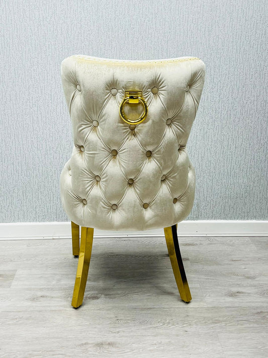 Victoria Cream And Gold Dining Chairs With Ring Knocker
