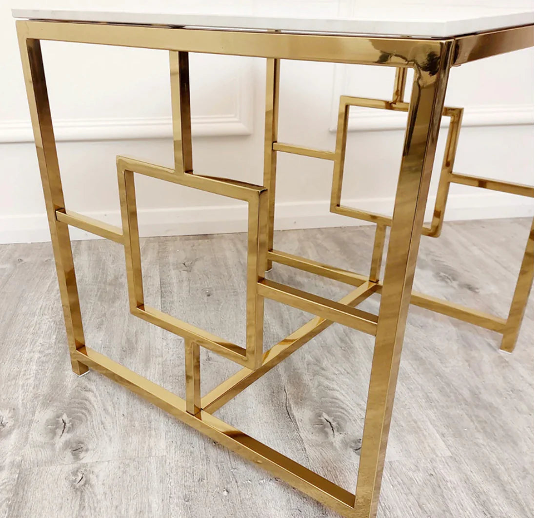 Geo Gold Lamp Table With Polar White Sintered Top