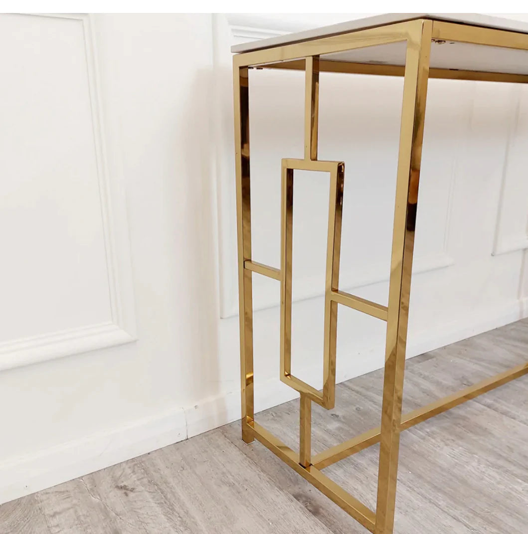 Geo Gold Console Table With Polar White Sintered Top