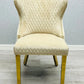 Louis Gold Marble Dining Table + Valentino Gold Dining Chairs Lion Knocker Mink