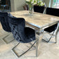 Louis Grey Marble Dining Table 150cm/ 180cm/ 200cm + Sandhurst Button Back Plush Velvet Dining Chairs, Dark Grey