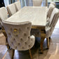 2M Louis Gold Marble Dining Table + Victoria Gold Dining Chairs Ring Knocker