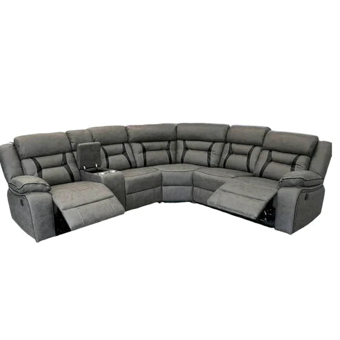 ELECTRIC RECLINER SOFA CORNER - GREY WITH BLACK TRIM