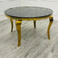 Louis 130cm Round Black/ Gold Marble Dining Table + Majestic Black Gold Lion Knocker Dining Chairs