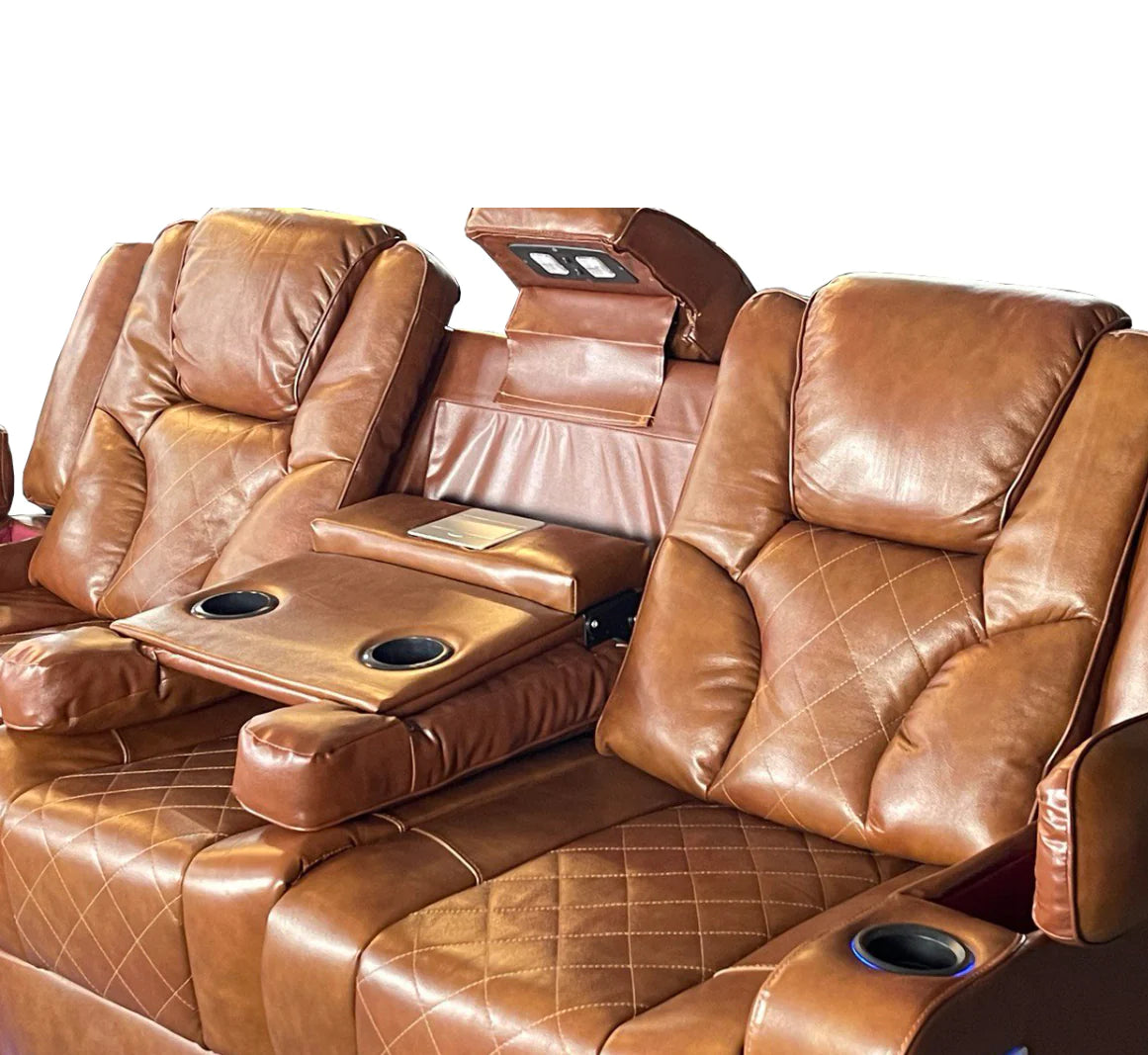 AMSTERDAM 3+2 TOP GENUINE LEATHER ELECTRIC LED RECLINING SOFA