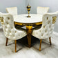 Round Marble Dining Table With Victoria Gold Dining Chairs With Lion Knocker