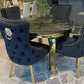 Round Marble Dining Table With Victoria Gold Dining Chairs With Lion Knocker