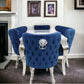 Louis Marble Dining Table + Valentino Dining Chairs Lion Knocker Blue & Valentino Bench Blue