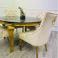 Louis 130cm Round Cream & Gold Marble Dining Table + Majestic Cream Gold Lion Knocker Dining Chairs