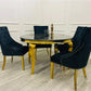 Louis 130cm Round Black/ Gold Marble Dining Table + Majestic Black Gold Lion Knocker Dining Chairs