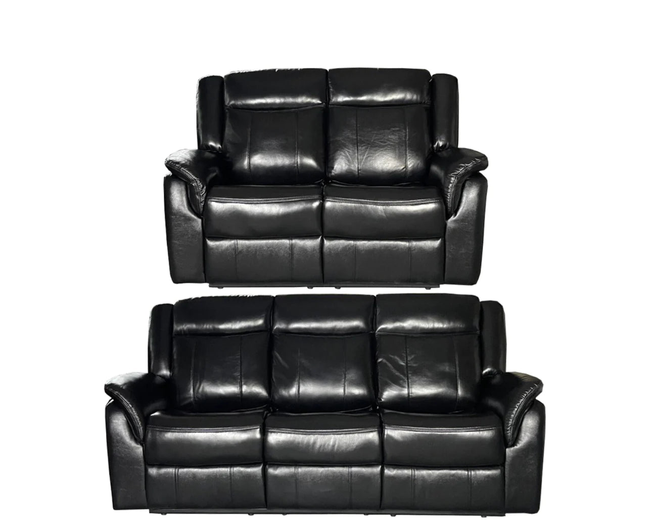 ALEX GENUINE LEATHER 3+2 SEAT RECLINER SOFA SET – BLACK