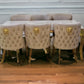 Louis Gold Marble Dining Table + Valentino Gold Dining Chairs Lion Knocker Mink