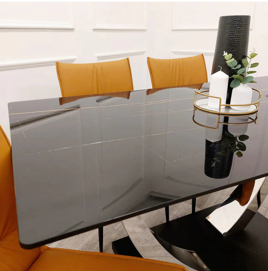 Venus 1.6 Chrome Dining Table With Black Sintered Stone Top