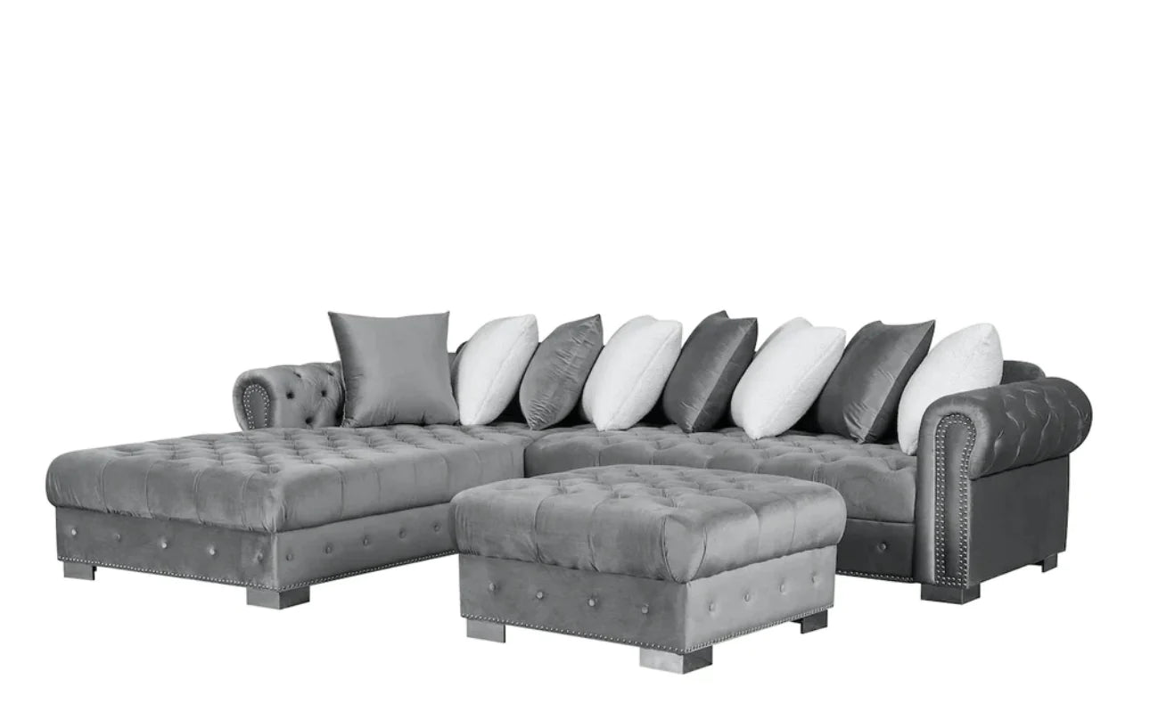 VERONICA CHESTERFIELD FABRIC CORNER SOFA – GREY