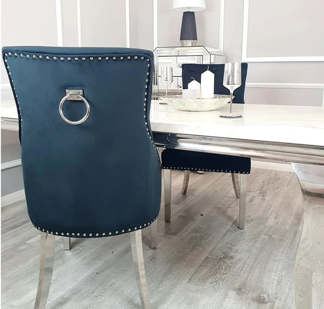 Arianna Marble Dining Table Light Grey Table With Jessica Silver Chairs