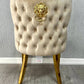 Louis Gold Marble Dining Table + Valentino Gold Dining Chairs Lion Knocker Mink