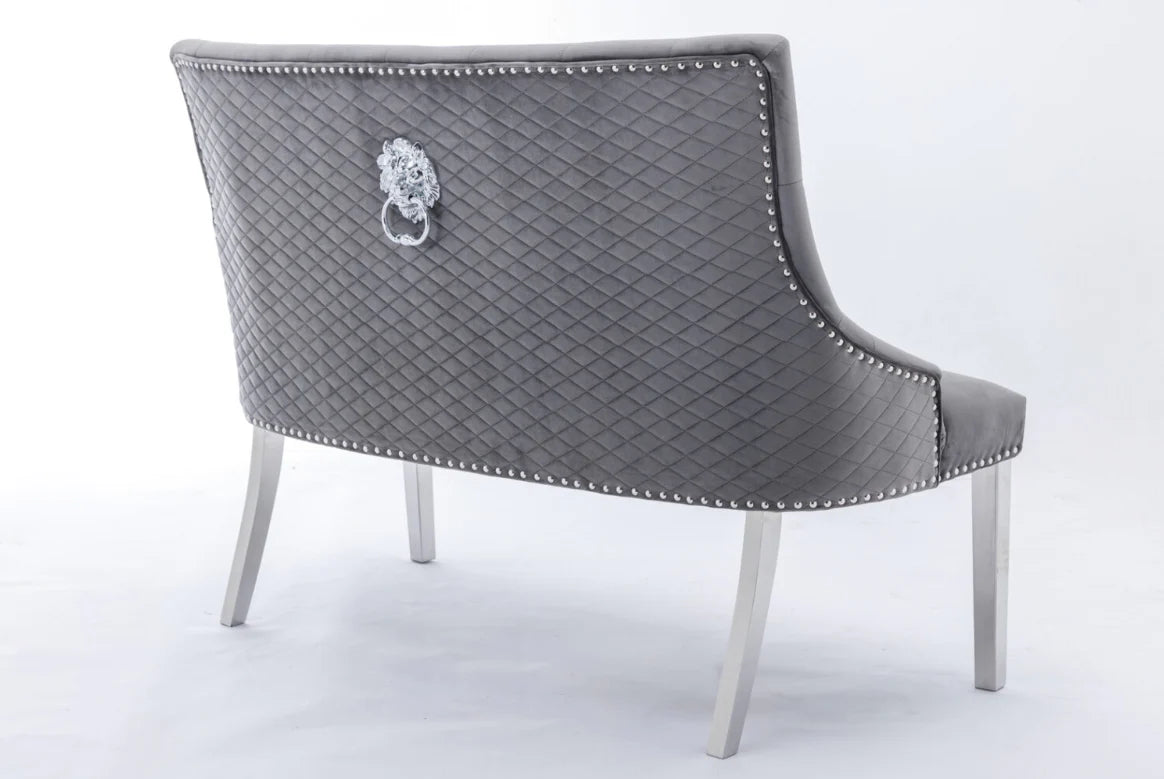 Majestic Grey PU Leather Silver Leg High Bench Lion Knocker