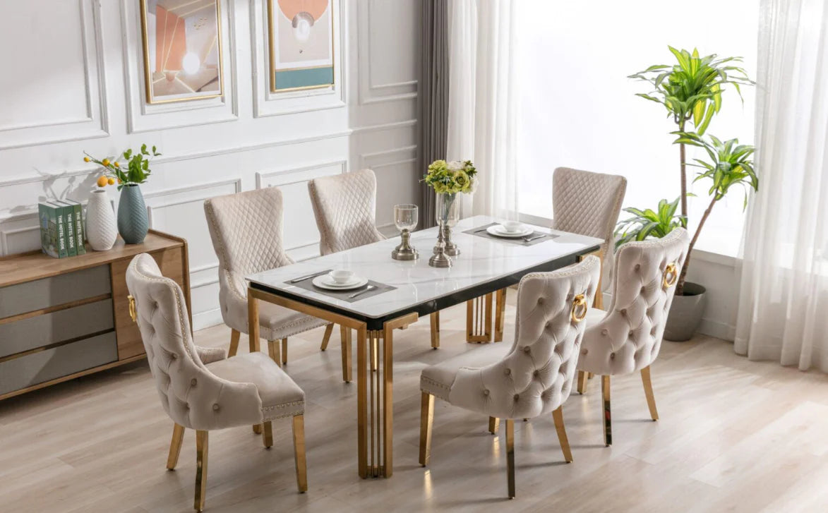 Sorrento Rectangle Ceramic Gold Table With White Marble