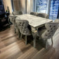 Louis Light Grey Marble Dining Table + Valentino Dark Grey Dining Chairs Lion Knocker