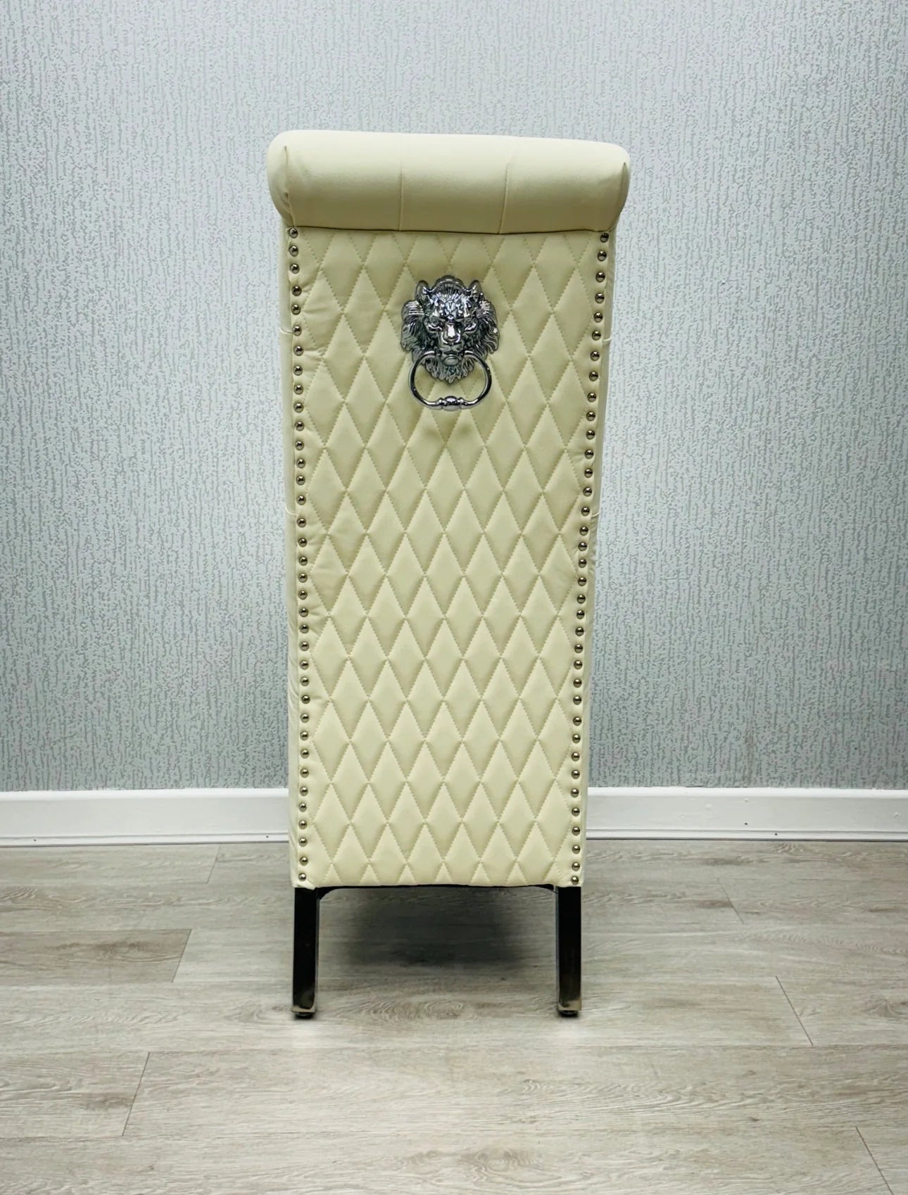 Sofia Grey Pu Leather Chair Lion Knocker