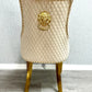 Louis 130cm Round Cream & Gold Marble Dining Table + Majestic Cream Gold Lion Knocker Dining Chairs